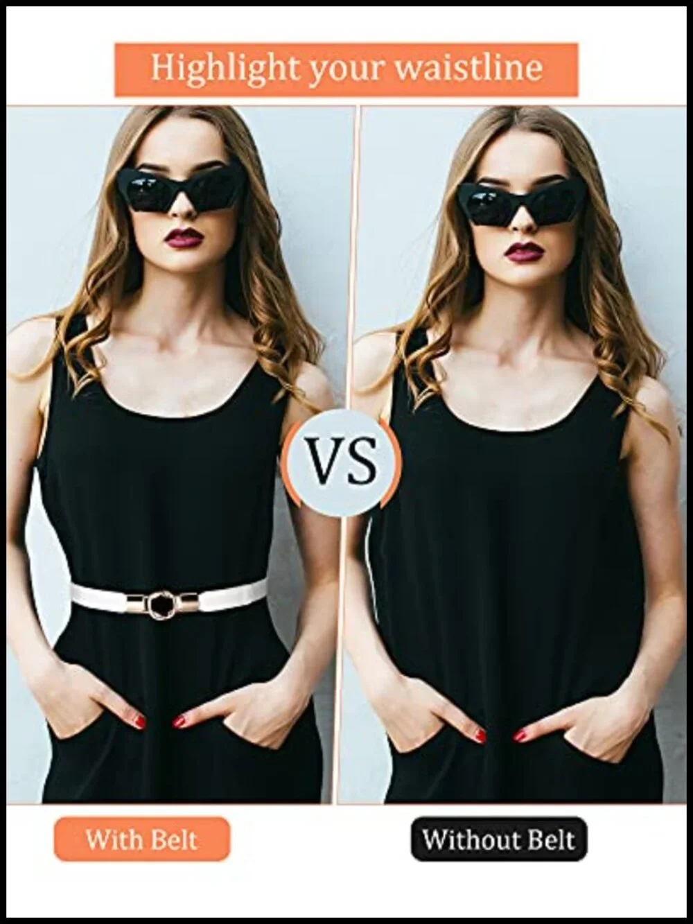 6 Pack Skinny Elastic Waist Belts for Dresses Retro Stretch Ladies Vintage Thin